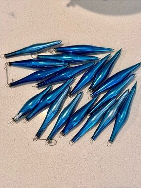 Vintage Italy Cobalt Blue Mercury Glass Torpedo Icicle Ornaments - Set of 18